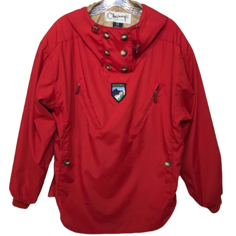Obermeyer St Anton‎ Red Pullover Lightweight Ski Jacket Hood Size 12